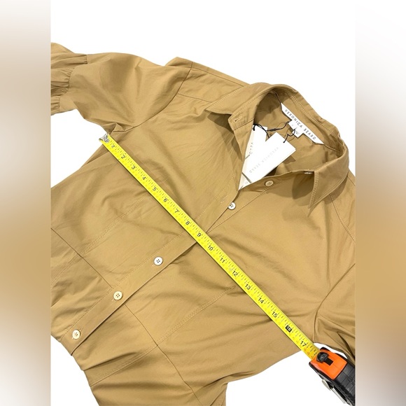 NWT VERONICA BEARD Luriane Poplin Tie Waist Khaki Flounce Sleeve Cotton Dress - Picture 11 of 14